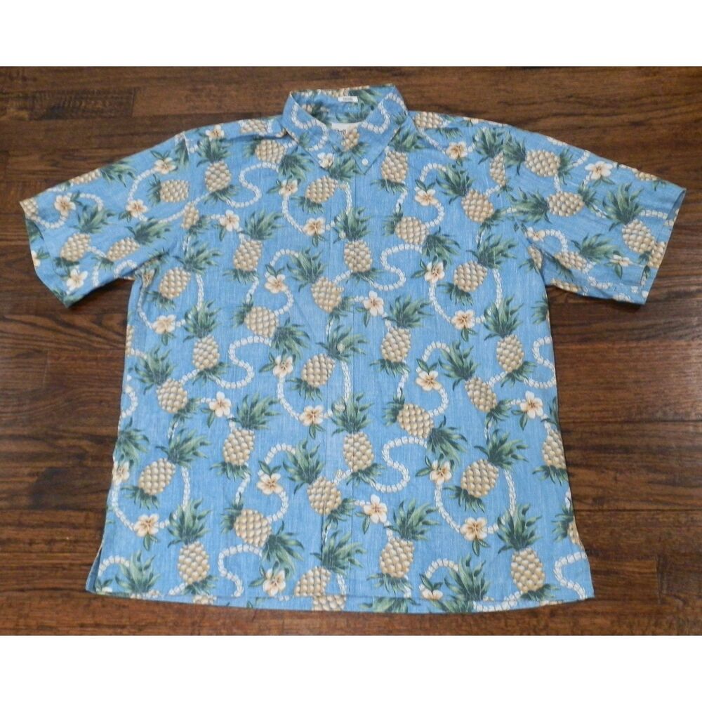 Reyn Spooner Blue Moon Pining For You Pineapple Aloha Shirt Mens Large